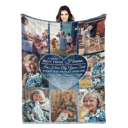D-Story Hug from Heaven Custom Photo Blanket, Memory Gifts for Loss of Loved Ones, Bereavement Blanket for Loss of Mother Father, Made in USA - color: Hug from Heaven