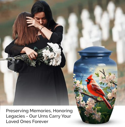 YATSKIA Cherry Blossoms Red Cardinal Bird Urns for Human Ashes Adult Man, Urn for Ashes for Women, Cremation Burial Urns, (Large Urn, 10 Inch)
