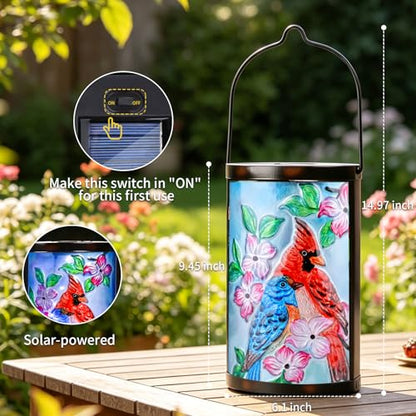 MUMTOP Cardinal Solar Lantern, Hanging Glass Outdoor Garden Light - color: Sky Blue