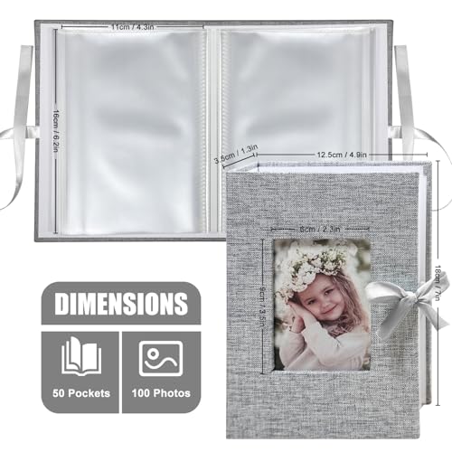 Photo Album 4x6 100 Pockets, Slip-in Picture Albums, Linen Cover Top Loader Vertical Pockets Albums for Baby, Kids Boy Girls, Wedding, Family, Anniversary, Grey - color: Grey, size: 100 Pockets white Bandage