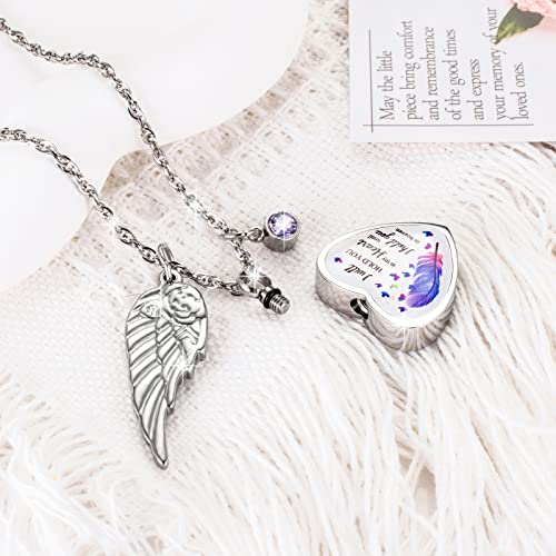 Dletay Heart Urn Necklace for Ashes Birthstones Cremation Jewelry for Ashes Stainless Steel Ash Necklace Memorial Ash Holder - color: Silver Wing