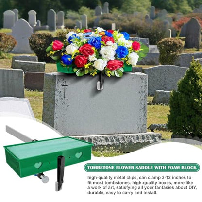2 Pack Headstone Flower Saddle, Adjustable Cemetery Floral Holder for 3"-8" Graves, Wind-Resistant&Non-Slip Grip Tombstone Saddle, DIY Memorial Decorations (2 Set 5" to 8")