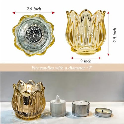 Tulip Votive Candle Holders Set of 6, Tea Light Candle Holder Glass for Table Centerpiece, Tealight Candle Holders for Wedding Déco, Birthday, Anniversary, Parties, and Holiday (Glod) - color: Glod - Set of 6