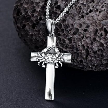 PROESS Cross Necklace for Women Men Sterling Silver Rose/Sunflower Cross Pendant Religious Jewelry Christmas Birthday Mothers' Day Gifts - color: 01-03-Cancer