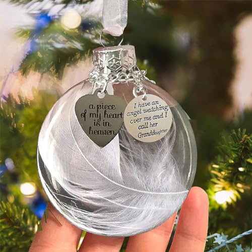 Memorial Ornaments Gifts, 3.15 Inches Christmas Memorial Ornaments Hanging Clear Feather Ball Sympathy Gift - color: Granddaughter