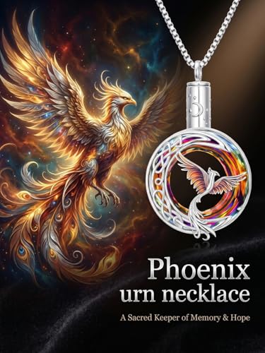 TOUPOP Phoenix Urn Necklace Cremation Jewelry for Ashes 925 Sterling Silver Crystal Phoenix Pendant with Funnel Filler Memorial Jewelry Gifts for Women - color: 02-Fire Phoenix