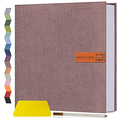 Popotop Large Photo Album Self Adhesive 4x6 5x7 8x10 Scrapbook Album DIY Picture Book,Gifts for Mom,Family Baby and Wedding,with Metal Pen and Plastic Board - color: Brown, size: 11.5"x10.6"40pages
