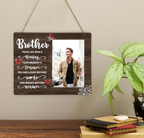 Brother Memorial Wooden Picture Frame, In Loving Memory Remembrance Photo Frame Gifts for Brother, Bereavement Sympathy Wooden Frame for Loss of Brother, 4x6 inch Photo - style: Brother Remembrance Memorial
