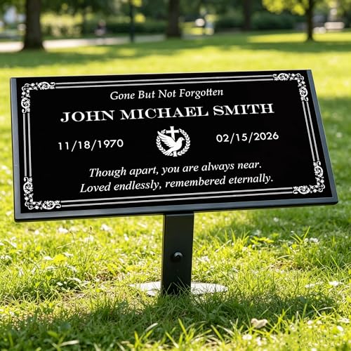 Custom Engraved Granite Memorial Stone, Personalized Photo Grave Marker, Outdoor Cemetery Garden Headstone, Traditional Style, 12x6x0.3 Inch (Cemetery Grave Stone) - color: Cemetery Grave Stone