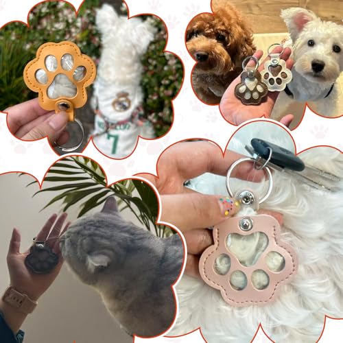 6PCS Pet Hair Keepsake Keychain – Transparent Memorial Keychain for Dog & Cat Hair – Leather Paw Charm Key Ring, Pet Loss Sympathy Gift, Furever Memory Holder for Bag, Purse, or Car Decoration