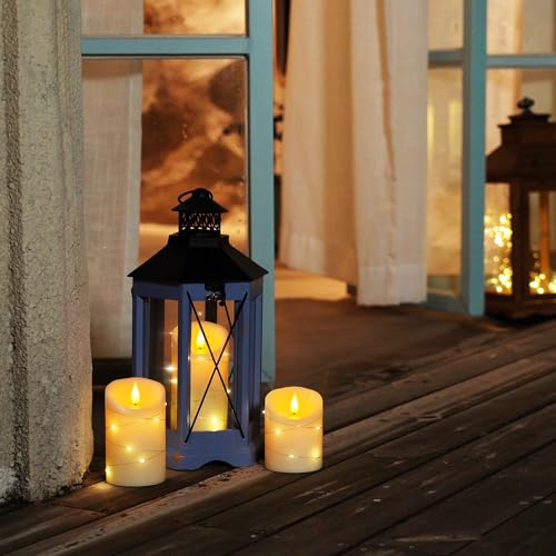Homemory Flameless Candles with String Lights, 3 Pack Embedded Fairy String Lights LED Candles, Electric Flickering Candles with Remote Control and Timer, Real Wax, Ivory White - color: Ivory