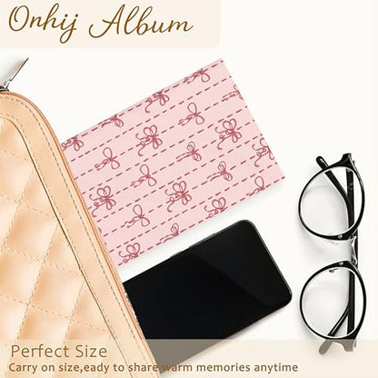 Pink Ribbon Bow Photo Album 4x6 Hold 36 Photos, Coquette Pink Bow Striped Aesthetic Small Photo Album Picture Memory Book Keepsake for Family Graduation Wedding Anniversary Travel Vacation - color: Pink Bow 5