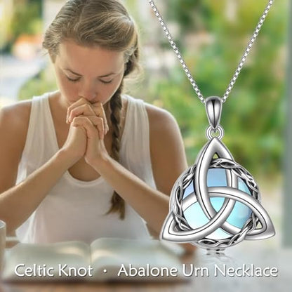 WINNICACA Celtic Knot Necklace 925 Sterling Silver Celtic Pendant Irish Urn Necklace Jewelry Birthday Anniversary Valentine's Day Gifts for Her Women Wife Girlfriend Daughter - style: 2-Celtic Knot Urn Necklace(Moonstone)