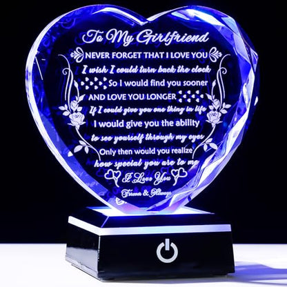 YWHL Gifts for Girlfriend, Anniversary Birthday Gifts for Girlfriend | To My Girlfriend Romantic Gifts from Boyfriend with LED Base Crystal Heart Keepsake Present for Her on Valentines Christmas - color: Girlfriend Gifts