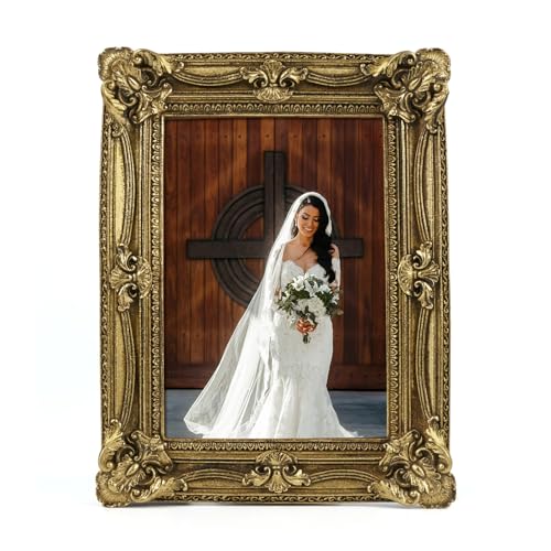 Vintage Gold Picture Frame for 4x6 Photos,Rococo Decorative Frame | Antique Resin Picture Frame with Stand and Real Glass for Wedding Travel Snapshots Portraits Landscape,Tabletop Wall Display - color: S001-Gold, size: 4x6"