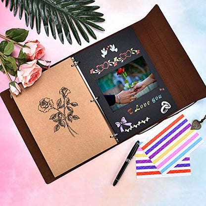 ZEEYUAN Scrapbook Album Leather Photo Album Memories DIY Scrap Book 10.8"x8.6" Large Family Photo Book Refillable 60 Pages for Anniversary Valentines Birthday Gifts Rose Brown - color: Rose Brown