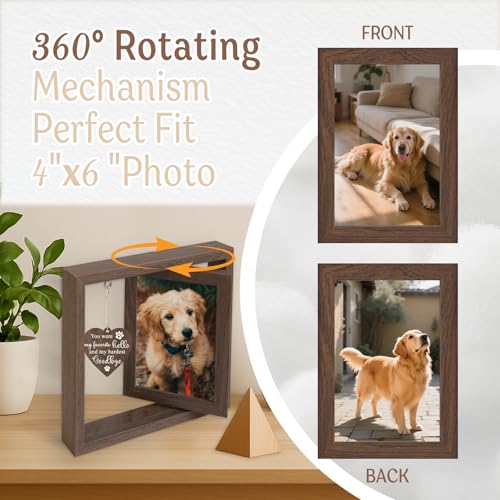 Dog Memorial Gifts for Loss of Dogs, Pet Memorial Gifts for Dogs, Rotating Wooden Dog Memorial Frame for Photos