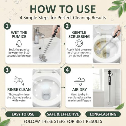 Pumice Stone Toilet Cleaner with Long Handle – 8 Refills for Hard Water - color: Black