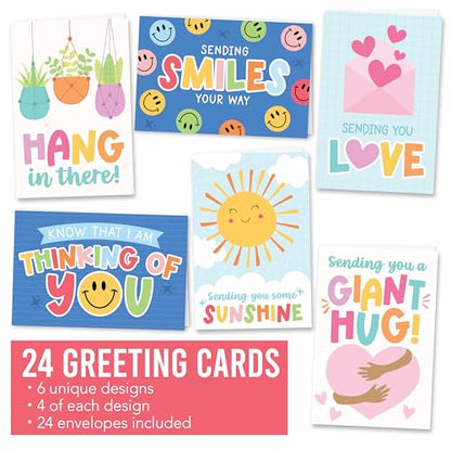 Hadley Designs Thinking of You Cards with Envelopes - 24 Hello Greeting Cards Thinking of You Card for Men & Women Bulk, Blank Encouragement Card for Kids, Just Because Cheerful Encouraging Notecards - style: Colorful Pastel