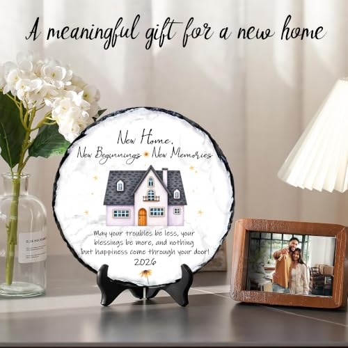 New Home Gift Slate Plaque – New Beginnings New Memories – Housewarming Gifts for New Homeowner, First Home Gift 2026, Natural Slate Stone with Stand - color: New Home