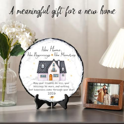 New Home Gift Slate Plaque – New Beginnings New Memories – Housewarming Gifts for New Homeowner, First Home Gift 2026, Natural Slate Stone with Stand - color: New Home