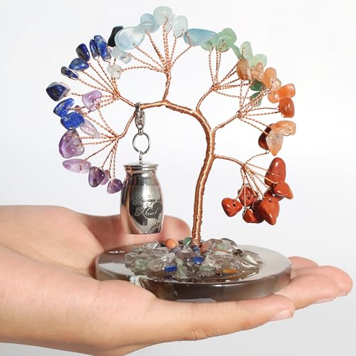 Small Urn for Human Ashes Keepsake,Stainless Steel Mini Urns for Human Ashes with Rainbow Crystal Tree Decoration Cremation Ashes Memorial Gifts for Sharing Ashes Mini Keepsake Urn