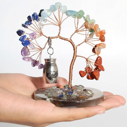 Small Urn for Human Ashes Keepsake,Stainless Steel Mini Urns for Human Ashes with Rainbow Crystal Tree Decoration Cremation Ashes Memorial Gifts for Sharing Ashes Mini Keepsake Urn