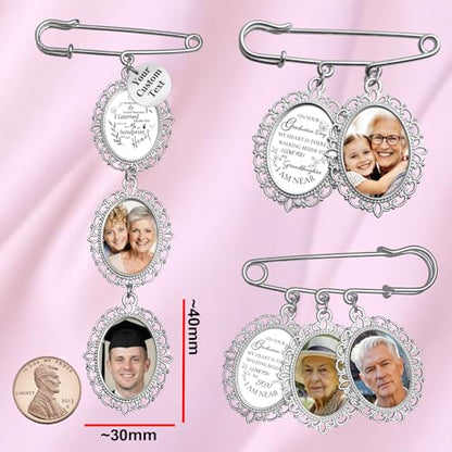 Wedding Bouquet Photo Charms Memorial Custom Boutonniere Bachelor Bridal - style: Oval (Gold/ Silver) Graduation Theme