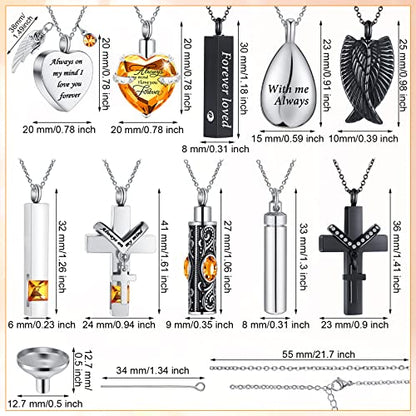 Jexine 10 Pcs Urn Necklace Cremation Jewelry for Men - color: Champagne