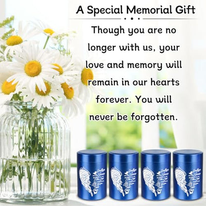 Mini Urns for Human Ashes Set of 4, Small Blue Angel Wings Keepsake Urns for Ashes 4 Pack (2.7 x 1.6 Inch, Aluminum)