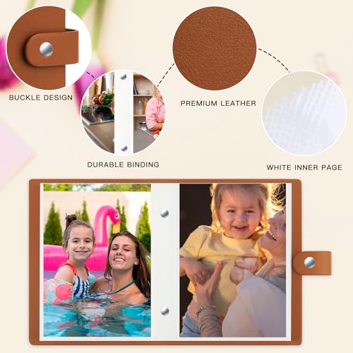 Ruibytree 2 Pack Small Photo Albums 4x6 Pictures, 104 Photos Total, Brown | PU Leather Cover, Acid-Free Clear Pockets, Secure Snap Closure, Compact Design for Kids, Travel, Wedding & Family Memories - color: Brown