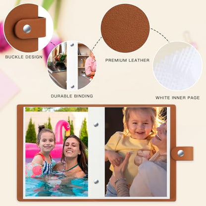 Ruibytree 2 Pack Small Photo Albums 4x6 Pictures, 104 Photos Total, Brown | PU Leather Cover, Acid-Free Clear Pockets, Secure Snap Closure, Compact Design for Kids, Travel, Wedding & Family Memories - color: Brown