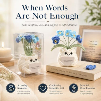 Handmade Crochet Forget Me Not Flower Pot Sympathy Gifts for Loss - color: E-sympathy-blue