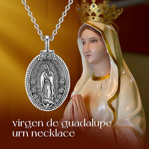 YAFEINI Virgen De Guadalupe Necklace 925 Sterling Silver Mother Mary Necklace Virgencita Jewelry Thanksgiving Day Gifts for Women - style: Guadalupe Urn