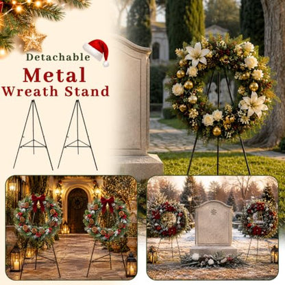 Detachable Christmas Metal Wreath Stands for Cemetery-2 Pcs 36 Inch - color: 2PCS Black, size: 36 Inch