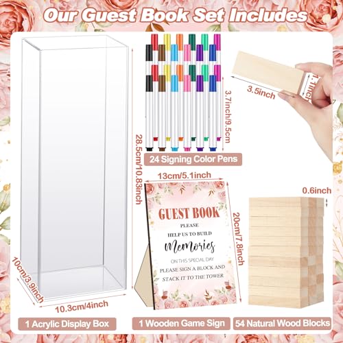 Beeveer 80 Pcs Wedding Guest Book Alternative Wooden Block Guest Book for Wedding Sign in Bridal Shower Decoration 54 Pcs Wooden Block Bridal Shower Game for Sign in, Reception(Floral) - style: Floral