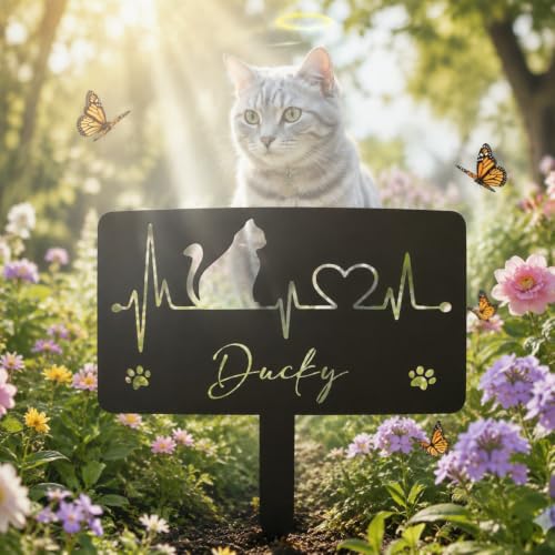 Personalized Pet Grave Markers Cat, Custom Cat Memorial Garden Sign with Name, Cat Memorial Stone for Outdoor Cemetery, Pet Loss Gifts for Cat Owners - color: Cat 9