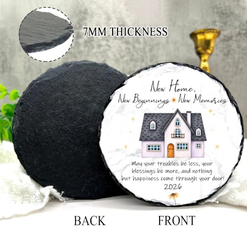 New Home Gift Slate Plaque – New Beginnings New Memories – Housewarming Gifts for New Homeowner, First Home Gift 2026, Natural Slate Stone with Stand - color: New Home