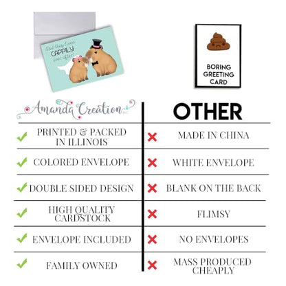 Amanda Creation Capybara Wedding Card, 4x6 Blank Inside with Silver Envelope, Funny Wedding Card for Newlyweds, Cappily Ever After - style: Capybara
