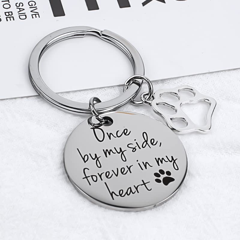 Kefley Loss of Dog Sympathy Gift Pet Memorial Keychain Cat Dog Remembrance Bereavement Gifts Pet Memorial Keepsake Once by My Side Forever in My Heart Key Chain