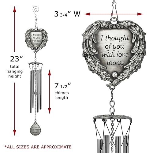 Memorial Wind Chimes Outdoor – Sympathy Gift Loss of Loved One – I Thought of You with Love Today Poem – Angel Wings Heart Teardrop Charm – in Loving Memory Wind Chime - 23 Inch