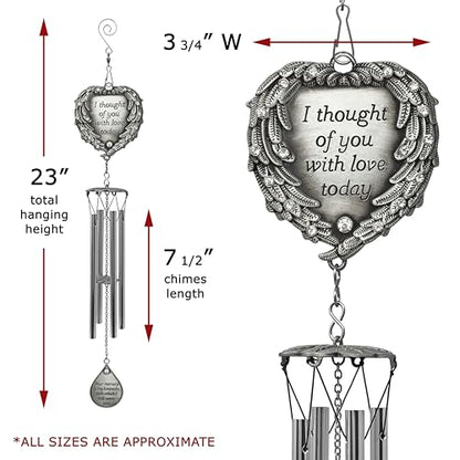 Memorial Wind Chimes Outdoor – Sympathy Gift Loss of Loved One – I Thought of You with Love Today Poem – Angel Wings Heart Teardrop Charm – in Loving Memory Wind Chime - 23 Inch