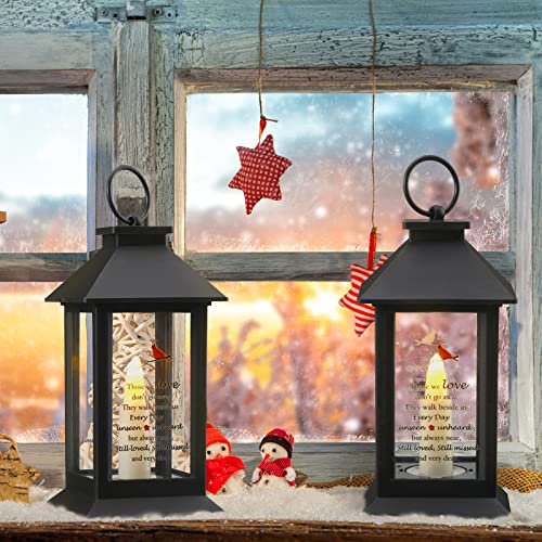 Kingdder 3 Pieces Memorial Lantern Sympathy Gifts Funeral Cardinal Lantern with Flickering LED Candle Black Bereavement Gifts in Memory of Loved One Candle for Loss Mom Mother Dad Father Husband
