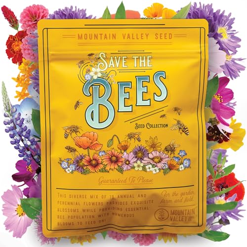 Mountain Valley Seed Co Wildflower Seed 2 Oz. 80,000+ Seeds – Save the Bees | Mix with 19 Non-GMO Varieties – Bee Friendly & Pollinator Wildflower Seed for Planting - style: Save the Bees