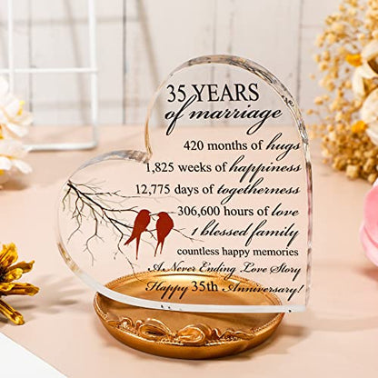 Qunclay 35th Marriage Gift for Parents Couple 35 Years Wedding Anniversary Souvenir Heart Marriage Keepsake Wedding Anniversarys Decorations for Women Men Mom Husband Wife He She Friend Grandparents - style: 35th