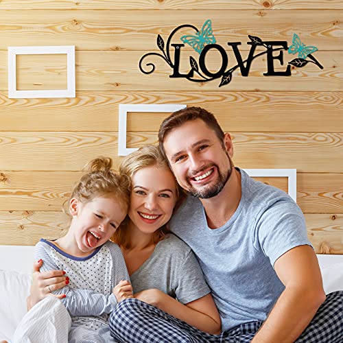 Metal Butterfly Love Sign Wall Decor Metal Black Love Word Sign Rustic Home Letter Ornament Cutout Teal Bedroom Decor for Home Office Living Room Hanging Wall Decorations 14 x 5 Inch
