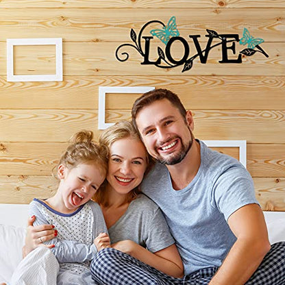 Metal Butterfly Love Sign Wall Decor Metal Black Love Word Sign Rustic Home Letter Ornament Cutout Teal Bedroom Decor for Home Office Living Room Hanging Wall Decorations 14 x 5 Inch