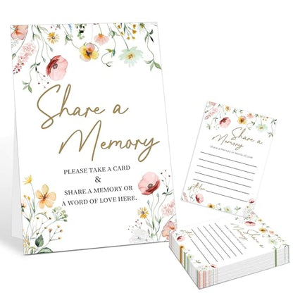 Share A Memory Cards For Celebration Of Life Decorations Ideas - 30 Boho Flowers Memorial Cards and 1 Sign, Guest Book Alternative for Funeral Graduation Wedding Bridal Shower Anniversary Retirement - style: Boho Flowers