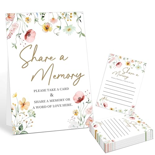 Share A Memory Cards For Celebration Of Life Decorations Ideas - 30 Boho Flowers Memorial Cards and 1 Sign, Guest Book Alternative for Funeral Graduation Wedding Bridal Shower Anniversary Retirement - style: Boho Flowers