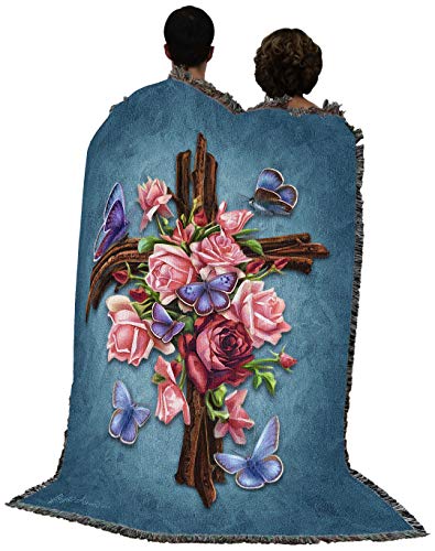Pure Country Weavers Butterfly Cross Blanket by Brigid Ashwood - Sympathy Bereavement Gift Tapestry Throw Woven from Cotton - Made in the USA (72x54) - color: Butterfly Cross, size: 72" x 54"